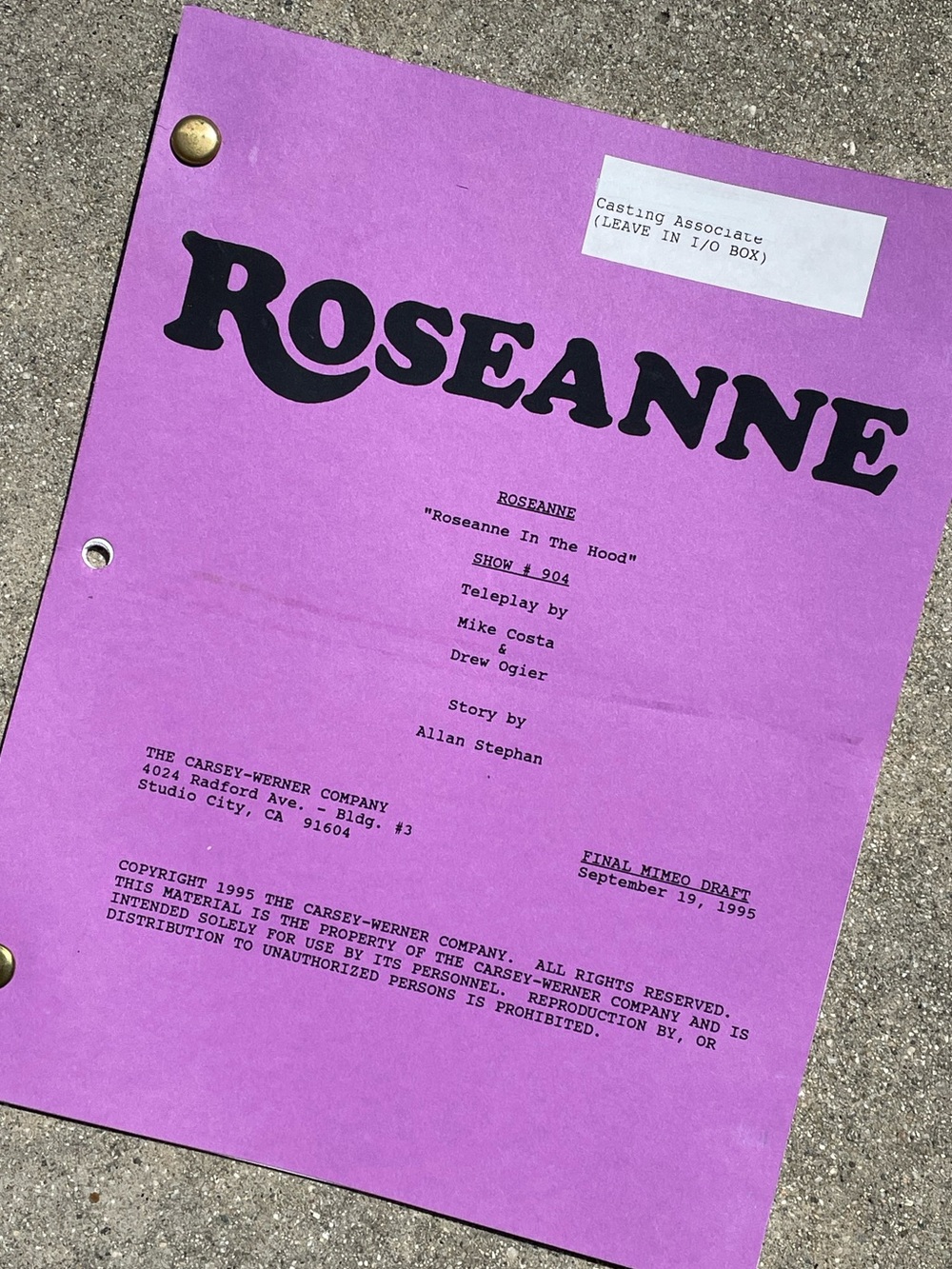 Roseanne Vtg 1995 Production Used Final Mimeo Draft Script In The Hood STOMP!